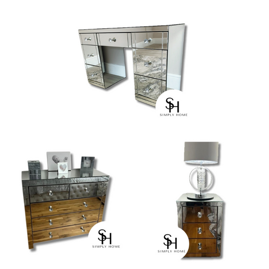 Classic Mirror Dressing Table, Classic Mirror Chest, with 2x Classic Mirror Bedsides Bundle