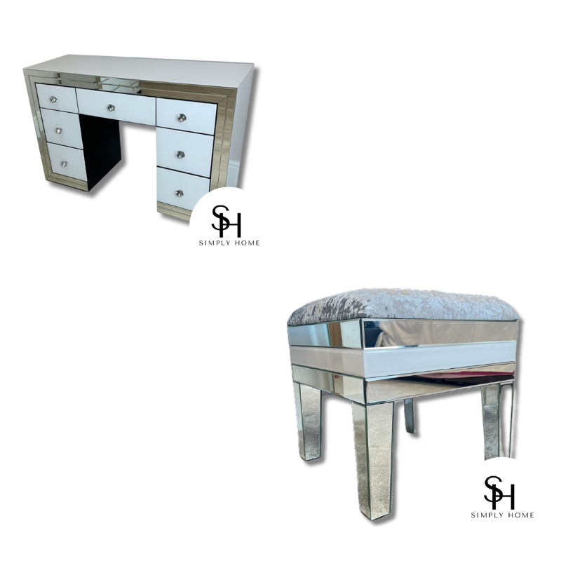Classic White Mirrored Dressing Table and Stool Bundle
