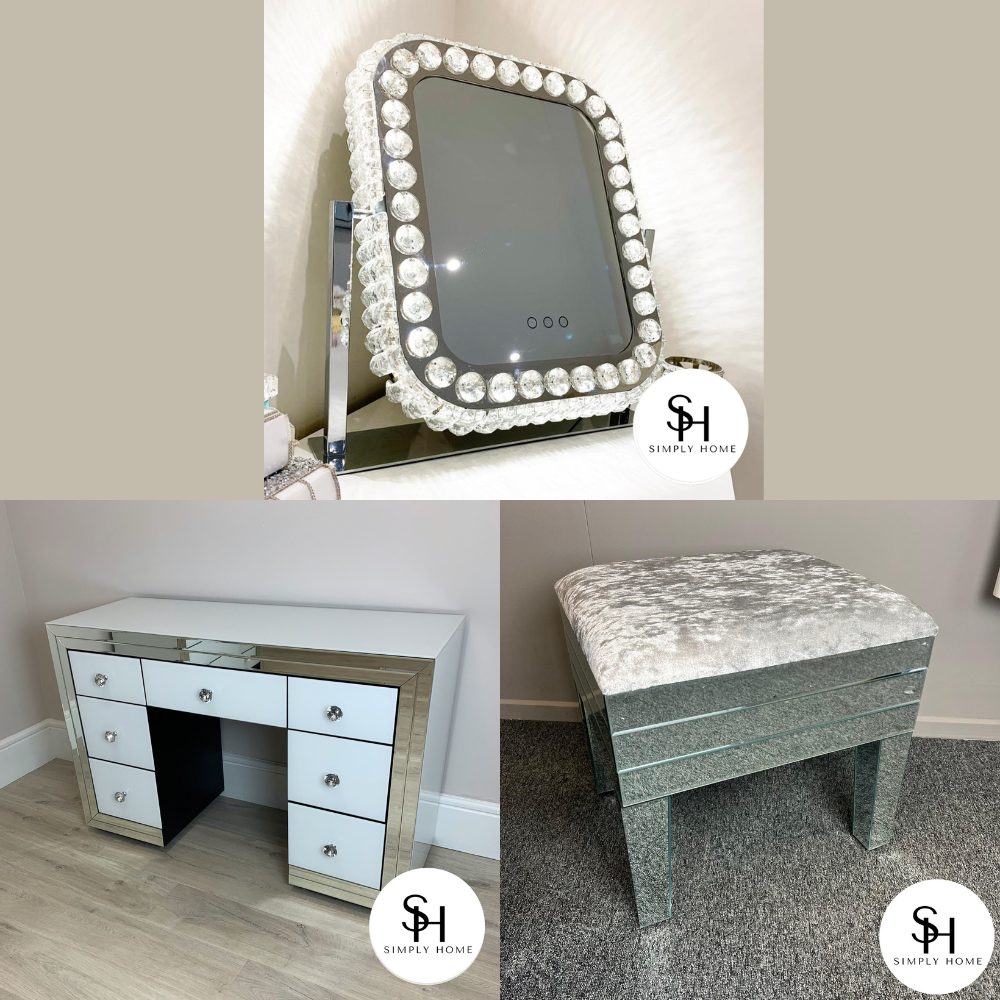 Classic White dresser, Rectangular Makeup mirror, & Classic stool Bundle