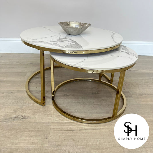 Camillo Coffee Nest of 2 Circular Marble Tables