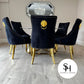 Capello Gold White and Grey Marble Circular Dining Table with Black and Gold Leo Chairs