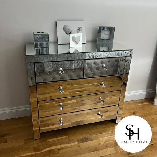 Classic Mirrored 5 Drawer Chest Of Drawers