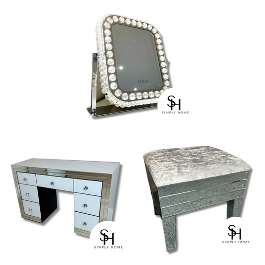 Classic White dresser, Rectangular Makeup mirror, & Classic stool Bundle