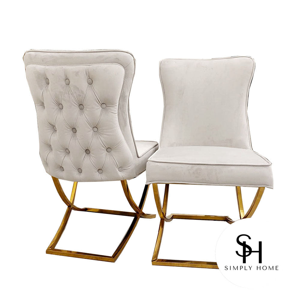 Cream Pavia X Gold Velvet Dining Chairs
