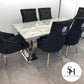 Empire Grey Marble Dining Table with Black Leo Dining Chairs
