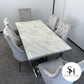 Empire White Marble Dining Table with Light Grey Leo Chairs