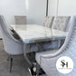 Empire White Marble Dining Table with Light Grey Leo Chairs