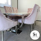 Empire White Marble Dining Table with Pink Vincent Chairs
