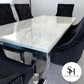Empire White Marble Dining Table with Black Leo Chairs