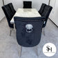 Empire White Marble Dining Table with Black Leo Chairs