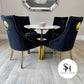 Julio White Marble Circular Dining Table with Black and Gold Leo Chairs