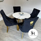 Julio White Marble Circular Dining Table with Black and Gold Leo Chairs