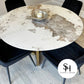 Natalia Circular White Marble Dining Table with Black Luca Chairs