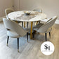 Natalia Circular White Marble Dining Table with Grey Adrianna Chairs