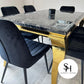 Riviera Gold Black Marble Dining Table with Black Luca Chairs