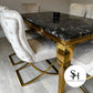 Riviera Gold Black Marble Dining Table with Cream Pavia Gold Chairs