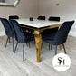 Riviera Gold White Marble Dining Table with Black Luca Chairs