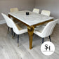 Riviera Gold White Marble Dining Table with Cream Milano Chairs