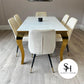 Riviera Gold White Glass Dining Table with Cream Milano Chairs