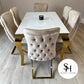Riviera Gold White Glass Dining Table with Cream Pavia Gold Chairs