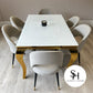 Riviera Gold White Glass Dining Table with Grey Adrianna Chairs