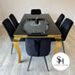 Riviera Gold Black Glass Dining Table with Black Luca Chairs