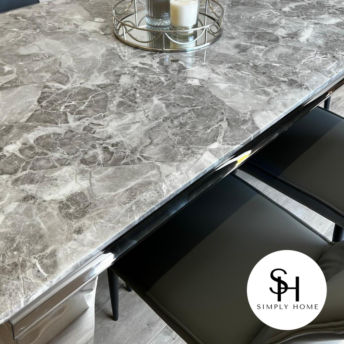Riviera Grey Marble Dining Table with Grey Fiorentina Chairs