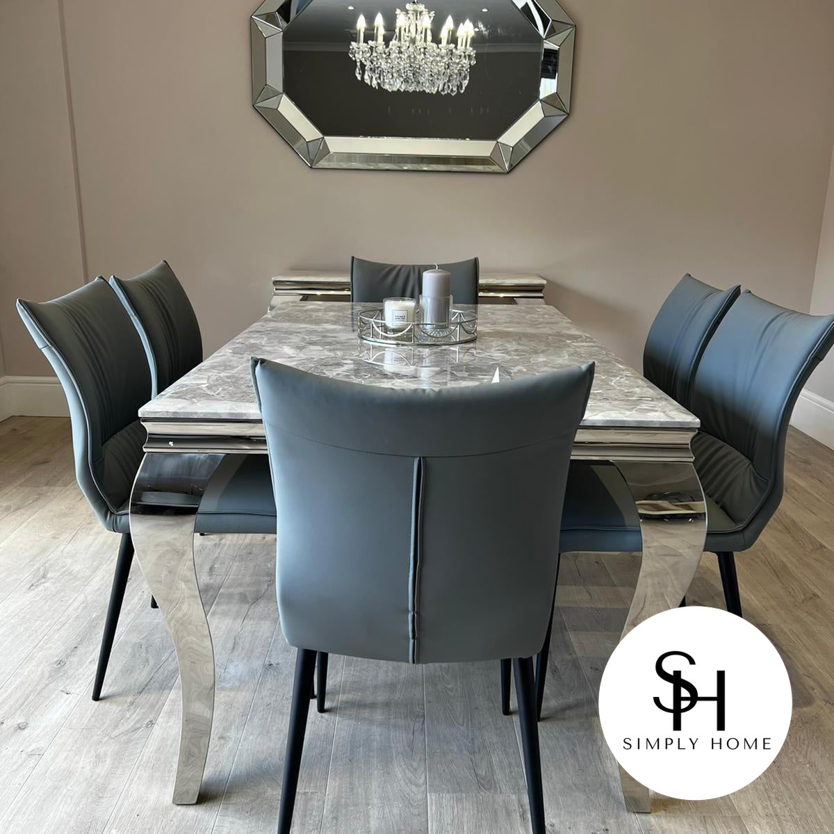 Riviera Grey Marble Dining Table with Grey Fiorentina Chairs