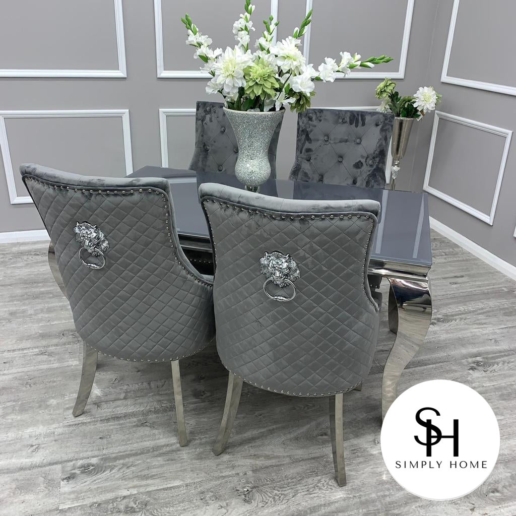 Riviera Grey Glass Dining Table with Grey Leo Chairs