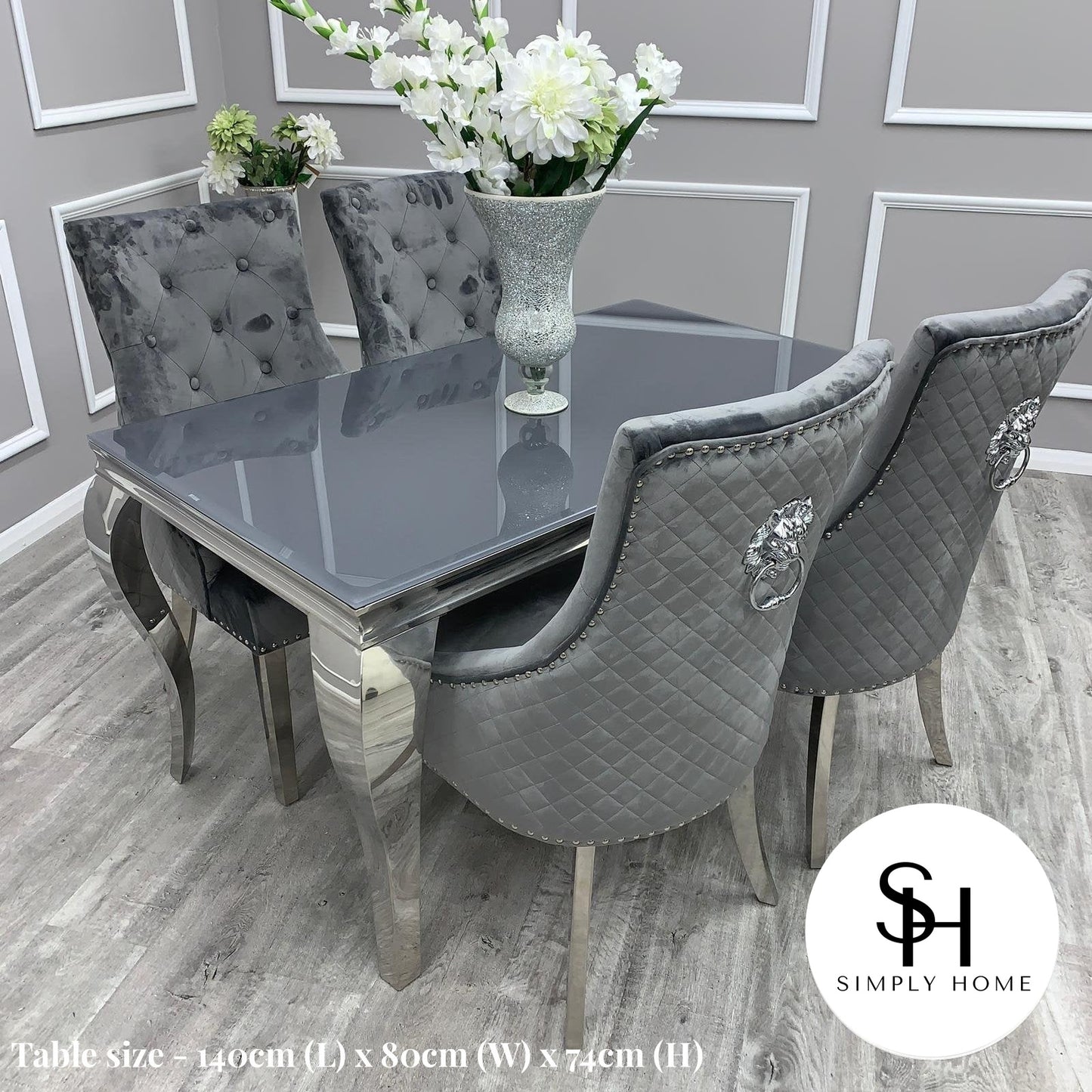 Riviera Grey Glass Dining Table with Grey Leo Chairs