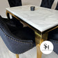 White Marble & Gold Riviera Dining Table x Black Leo Dining Chairs