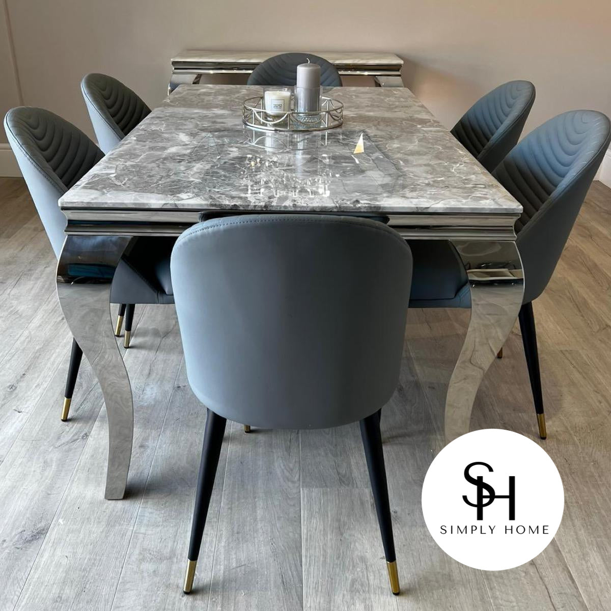 Riviera Grey Marble Dining Table with Grey Alberto Chairs