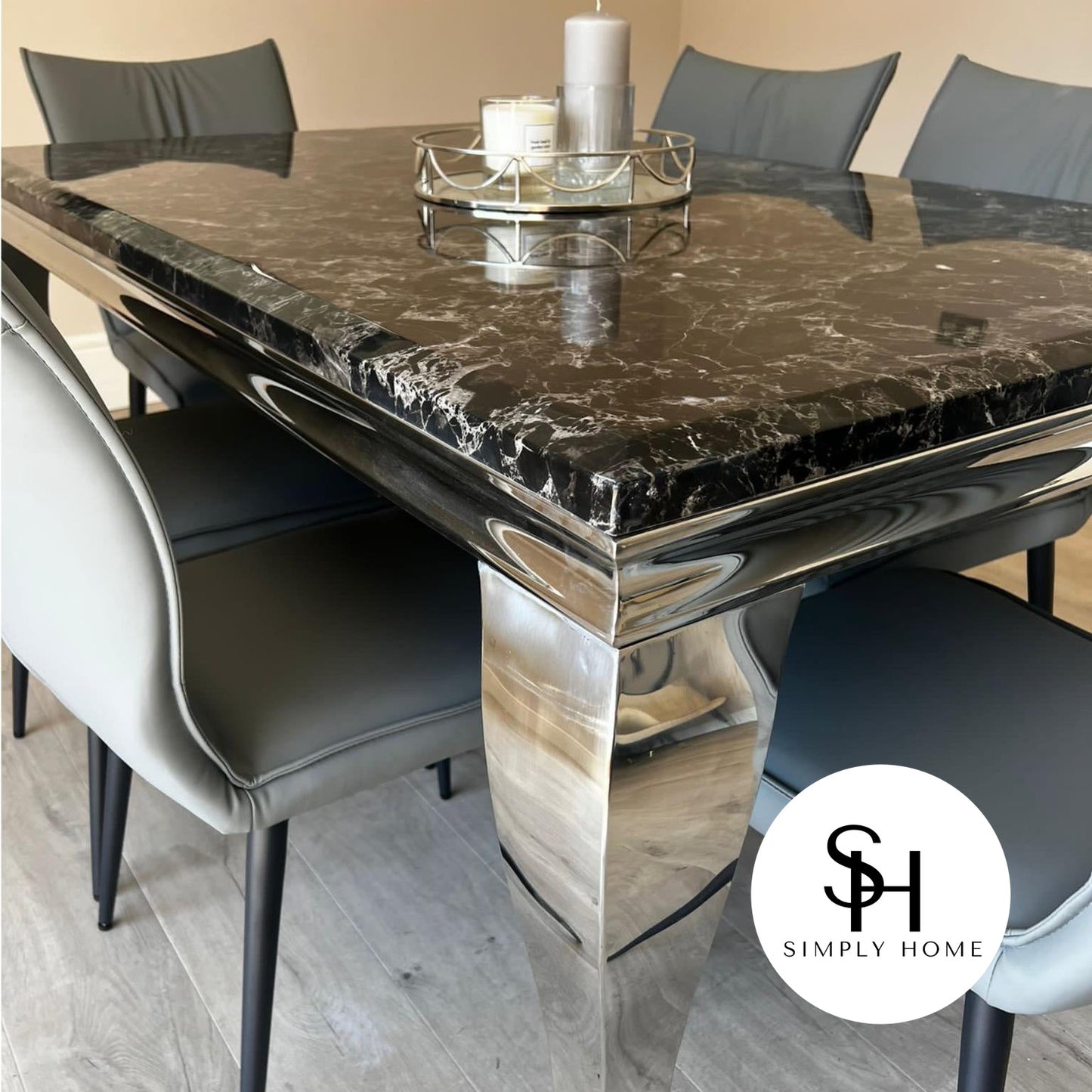 Riviera Black Marble Dining Table with Grey Fiorentina Chairs