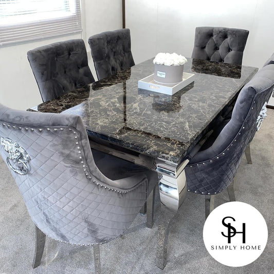 Riviera Black Marble Table with Grey Leo Chairs