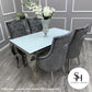 Riviera White Glass Dining Table with Grey Velvet Leo Chairs