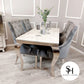 Riviera White Marble Dining Table with Grey Leo Chairs