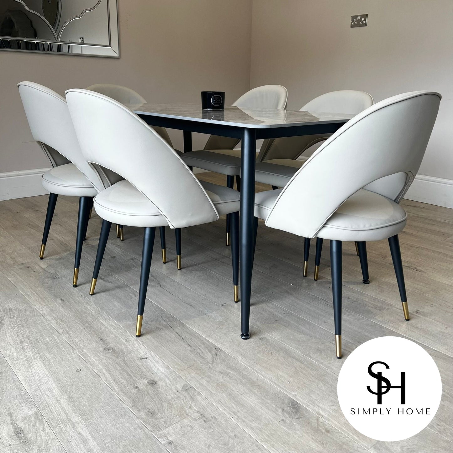 Terra Grey Marble Dining Table with Grey Adrianna Chairs