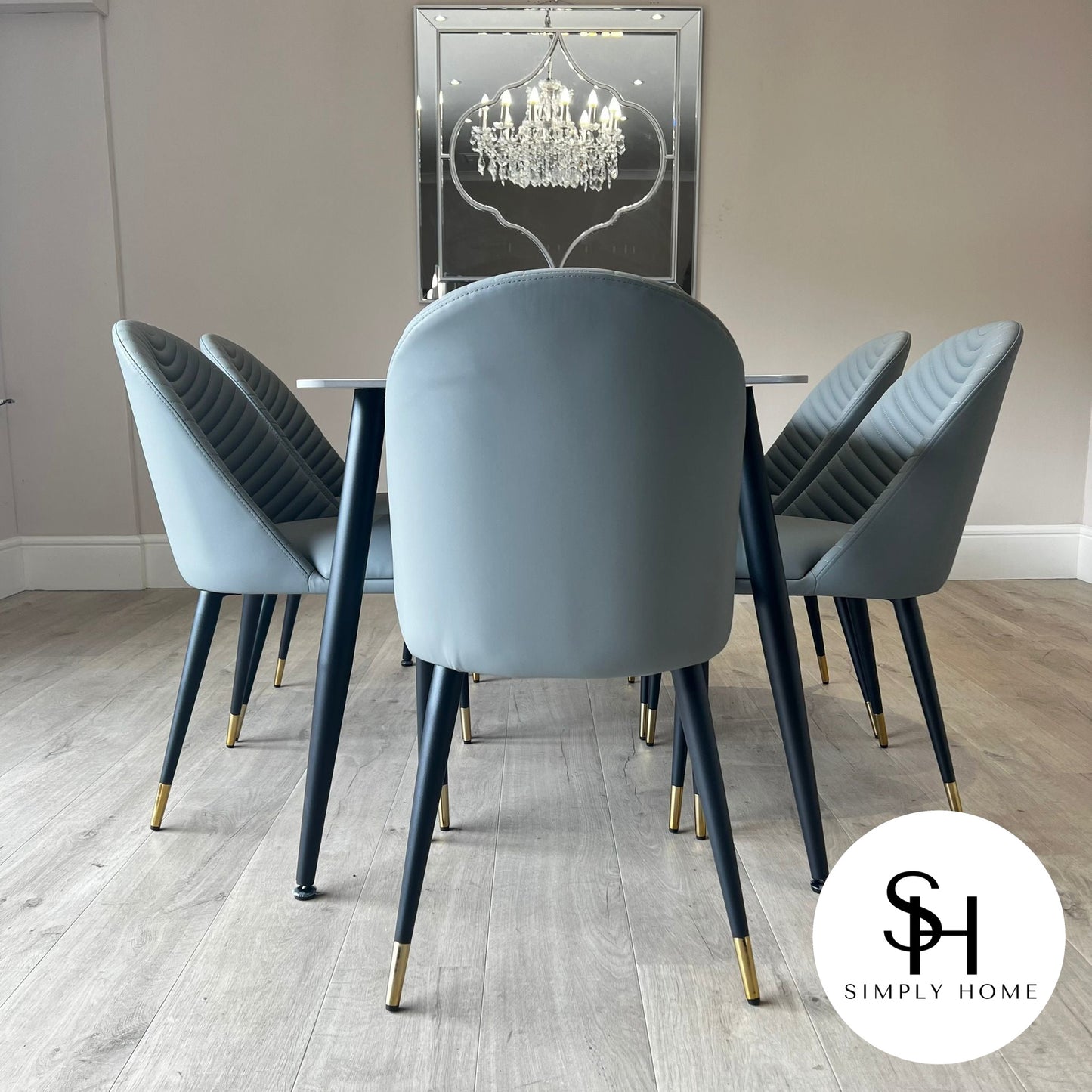 Terra Grey Marble Dining Table with Light Grey Alberto Chairs