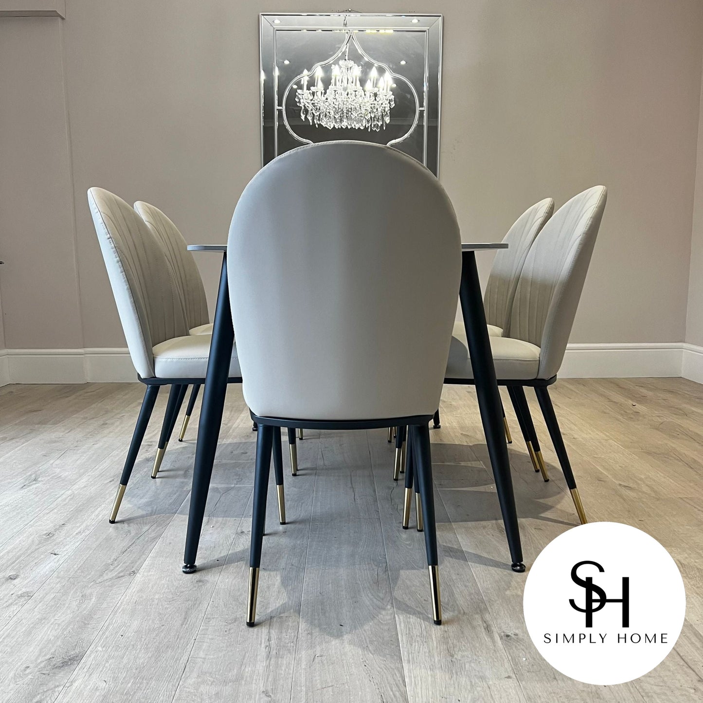 Terra Grey Marble Dining Table with Beige Edra Chairs