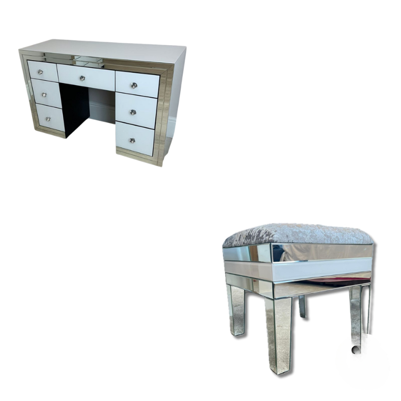Classic White Mirrored Dressing Table and Stool Bundle