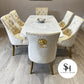 Vitorio White Marble Dining Table with Cream and Gold Leo Chairs
