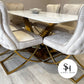 Vitorio White Marble Dining Table with Cream and Gold Pavia Chairs