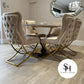 Vitorio White Marble Dining Table with Cream and Gold Pavia Chairs