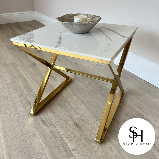 Zoela White Marble Side Table